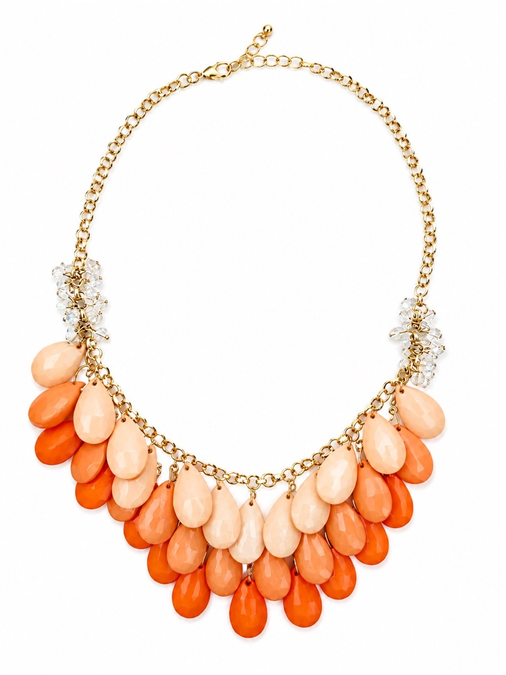 VINTAGE • Statement Bib Necklace Peach Coral Orange Teardrop Crystal